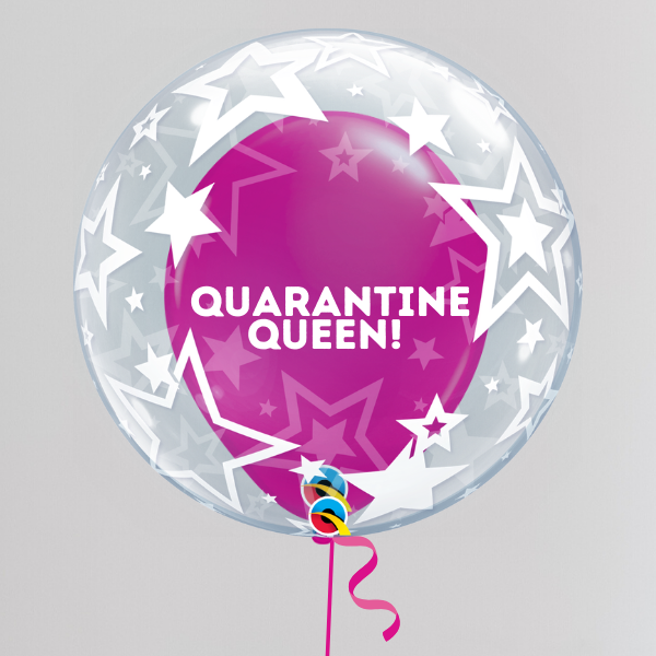 Quarantine Queen Pink Bubble Balloon (Inflated with Helium & Weight Included) | Presentimes