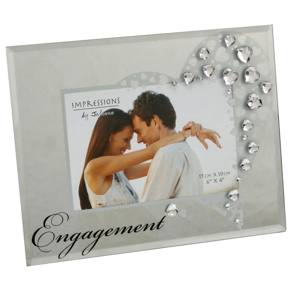 Impressions Glass Photo Frame with Crystals Engagement 6"x4" | Presentimes
