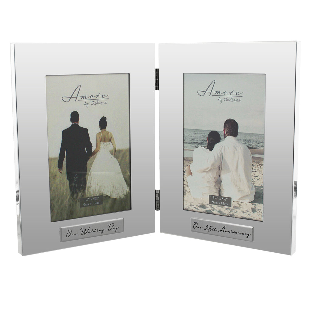 Amore Shiny Silverplated Double Frame 4"x6" 25th Anniversary | Presentimes