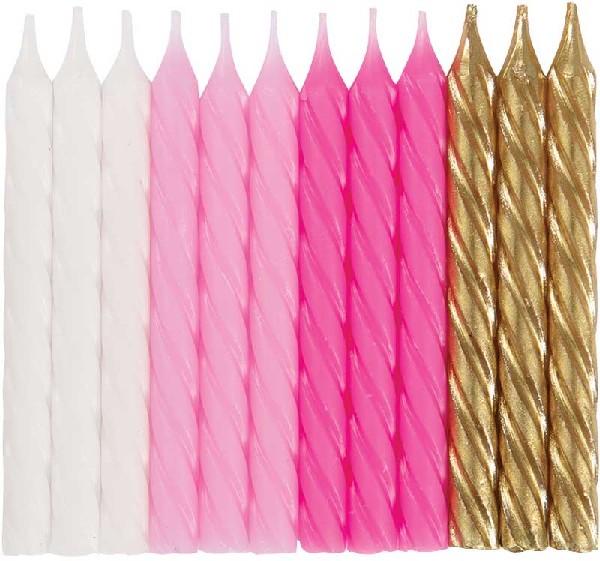 PINK WHITE & GOLD SPIRAL CANDLES | Presentimes
