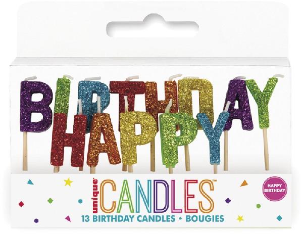RAINBOW GLITTER HAPPY BIRTHDAY PICK CANDLES | Presentimes