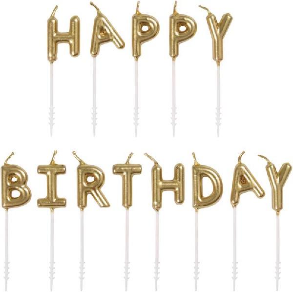 GOLD HAPPY BIRTHDAY PICK CANDLES | Presentimes