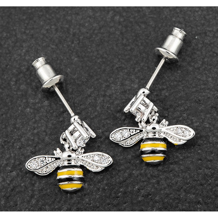 Handpainted Dangly Bee Platinum Plated Earrings | Presentimes