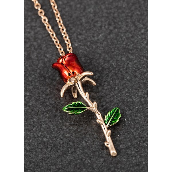 Single Red Rose Rose Gold Plated Necklace | Presentimes