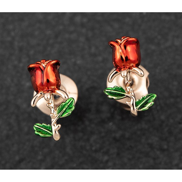 Red Roses Crossing Rose Gold Plated Earrings | Presentimes