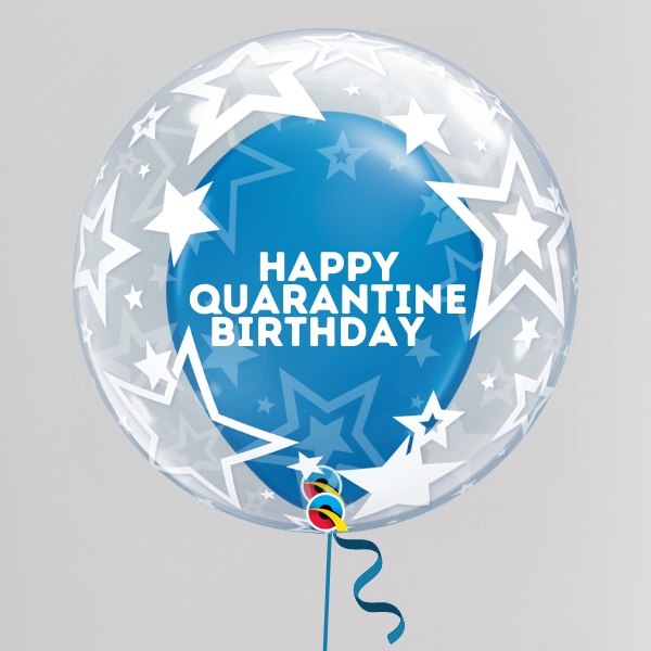 Happy Quarantine Birthday Blue Bubble Balloon (Inflated with Helium & Weight Included) | Presentimes