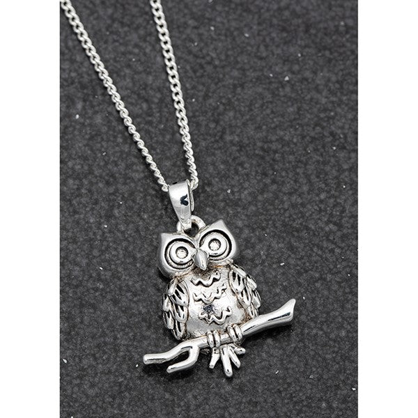 Country Owl Silver Plated Necklace