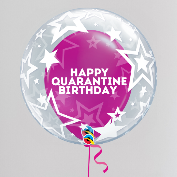 Happy Quarantine Birthday Pink Bubble Balloon (Inflated with Helium & Weight Included) | Presentimes