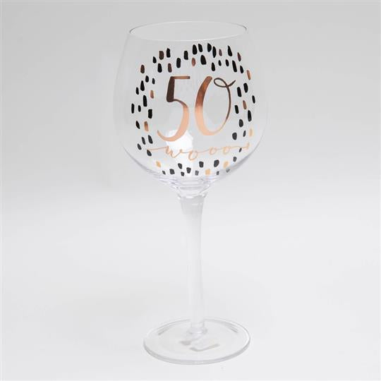LUXE BIRTHDAY GIN GLASS WITH ROSE GOLD FOIL - 50