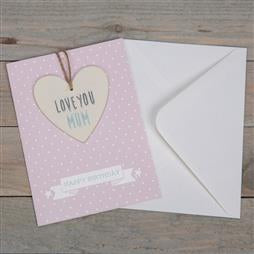 GREETING CARD WITH HEART PLAQUE - LOVE YOU MUM