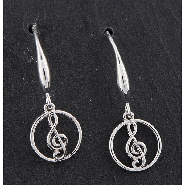 Music Collection Silver Plated Circle Clef Earrings