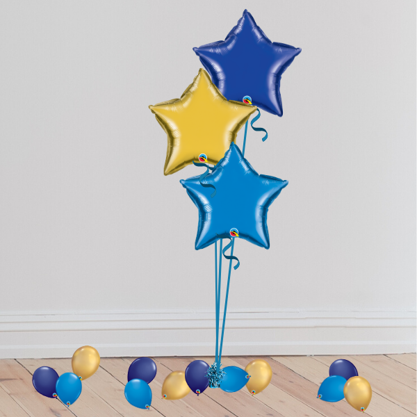 Ballons anniversaire trio – bleu et or