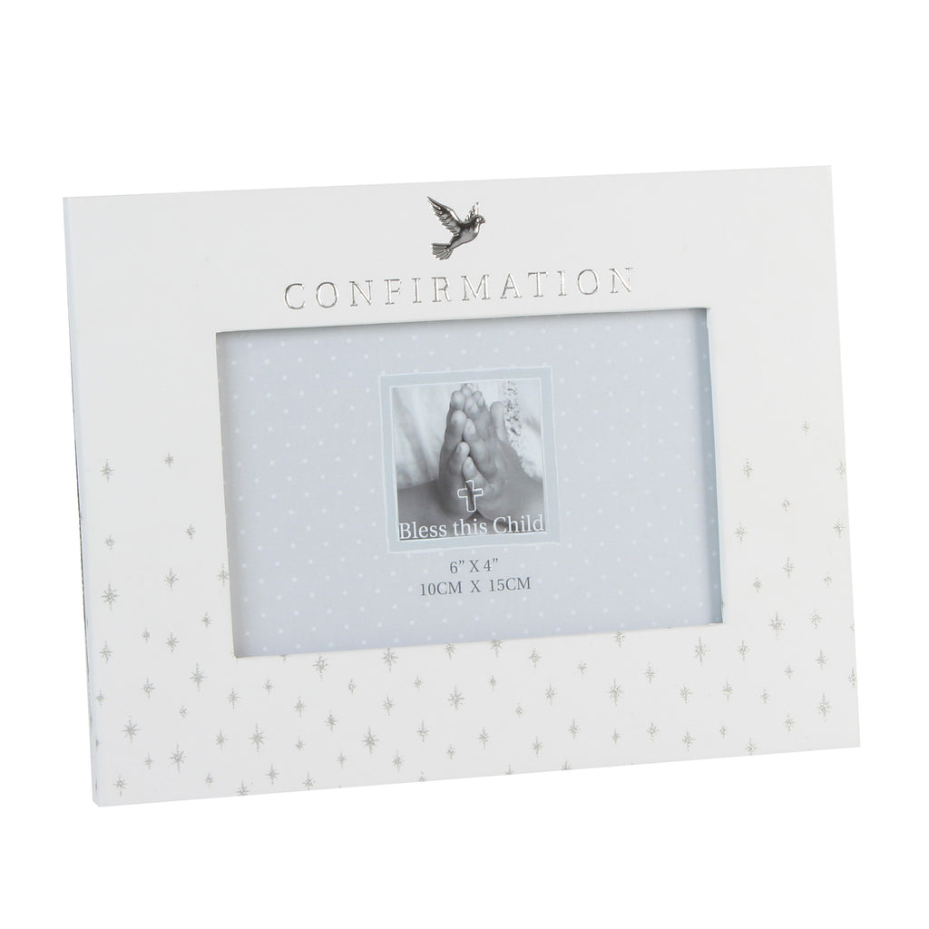 Bless This Child' Frame Silver Dove Confirmation" 6" x 4" | Presentimes