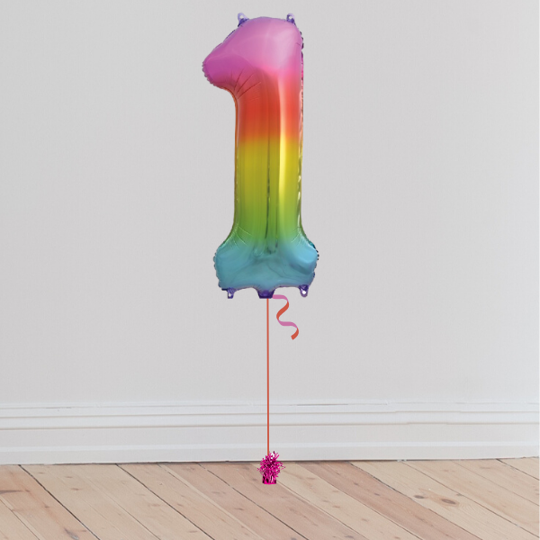 <b> ONLINE EXCLUSIVE </b><br>Giant Rainbow Number Balloon (Inflated with Helium & Weight Included) | Presentimes