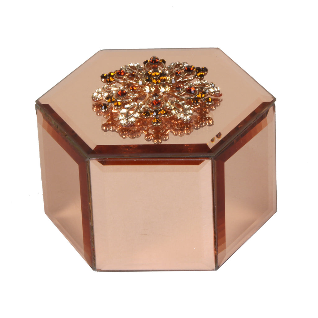 Sophia Hexagonal Bronze Trinket Box Floral/Crystal Design | Presentimes