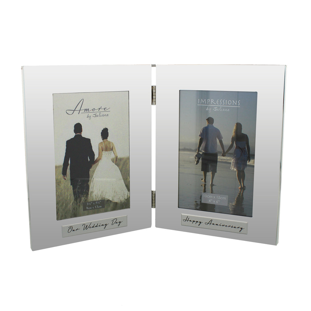 Amore Shiny Silverplated Double Frame 4x6 Happy Anniversary | Presentimes