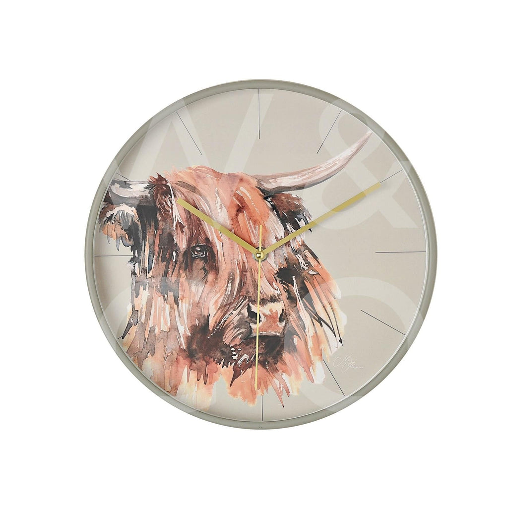 Meg Hawkins Round Wall Clock 30cm Highland Cow